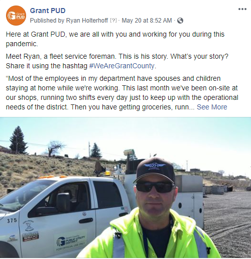Click here to see our facebook post featuring Ryan, a fleet service foreman at Grant PUD.