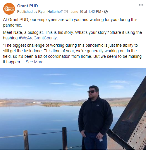 Click here to see our facebook post featuring Nate, a biologist at Grant PUD.