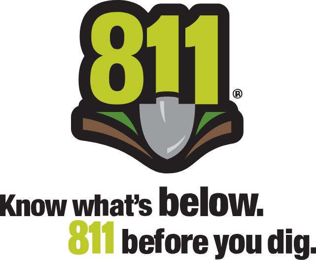 811 logo.  Know what's below. Call 811 Before you dig.